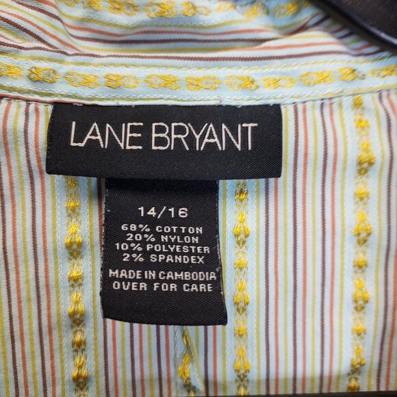 2 Button Up Shirt Women 14/16 Lane Bryant Stripe 3/4 Sleeve Venezia Purple Strec - Picture 7 of 16